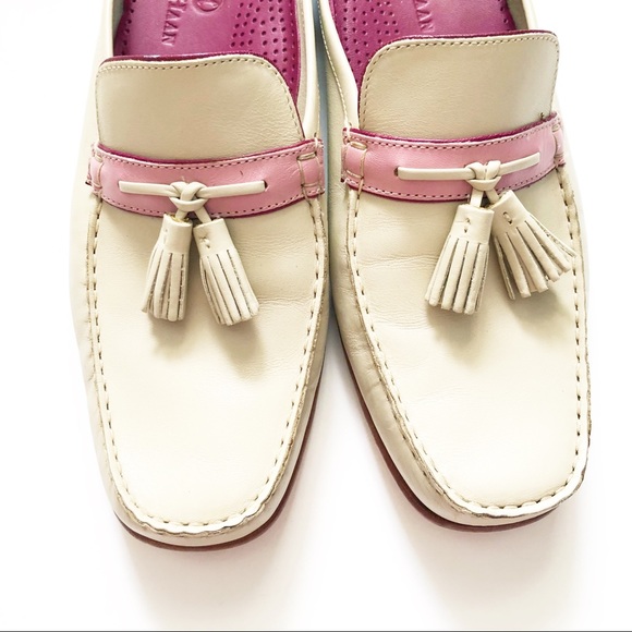 Cole Haan Tassel Cream & Pink Loafer Mule Slide - Picture 3 of 14